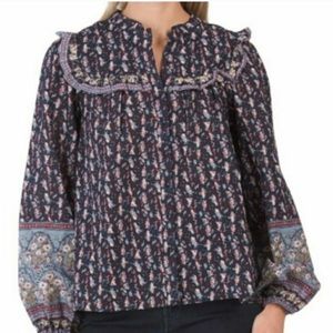 Joie Boho Floral Puff Sleeve Peasant Blouse Sz Medium